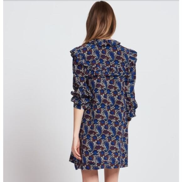 Sandro Paris Silk Paisley Mini Shift Dress in Blue Print Size 2 - Picture 6 of 11